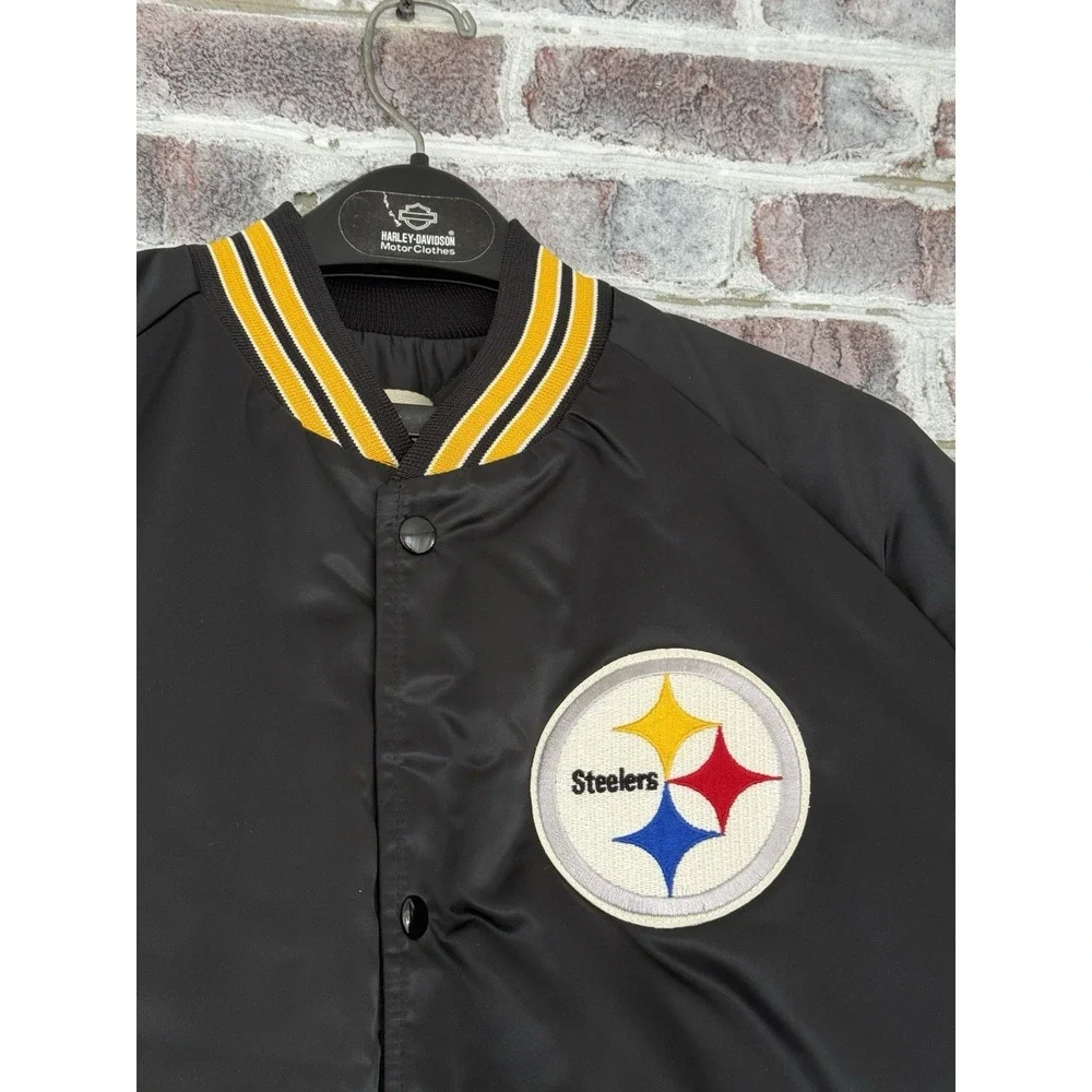 Vtg Pittsburgh Steelers Spell Out Men Large Satin Jacket Chalk Line Embroidered - Picture 11 of 16